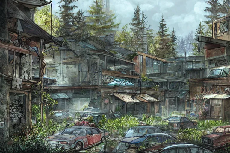 Prompt: detailed concept art in the style of last of us of west edmonton mall