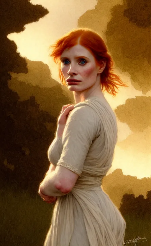 Image similar to Bryce Dallas Howard, Jessica Chastain, traditional corsican, intricate, highly detailed, artstation, illustration, jurgens, rutkowski, bouguereau, pastoral, rural, georgic