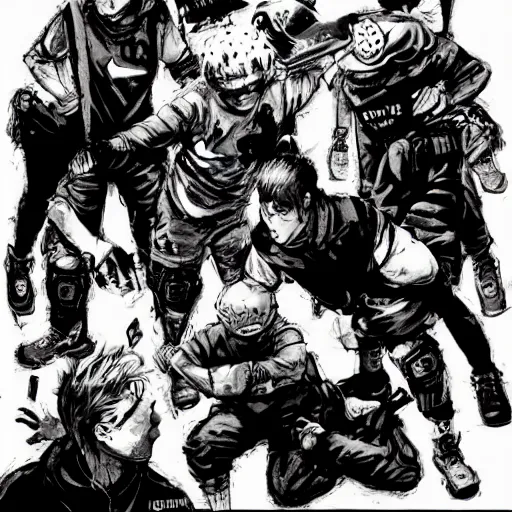 Image similar to nike campaign in the style of dorohedoro