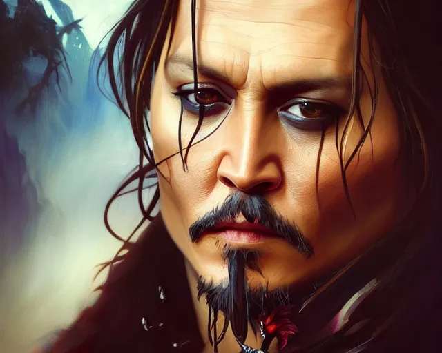 Image similar to photography of johnny depp, deep focus, d & d, fantasy, intricate, elegant, highly detailed, digital painting, artstation, concept art, matte, sharp focus, illustration, hearthstone, art by artgerm and greg rutkowski and alphonse mucha