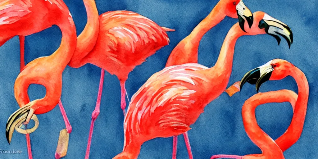 Image similar to Flamingos mating dance, watercolor by Toni Llobet