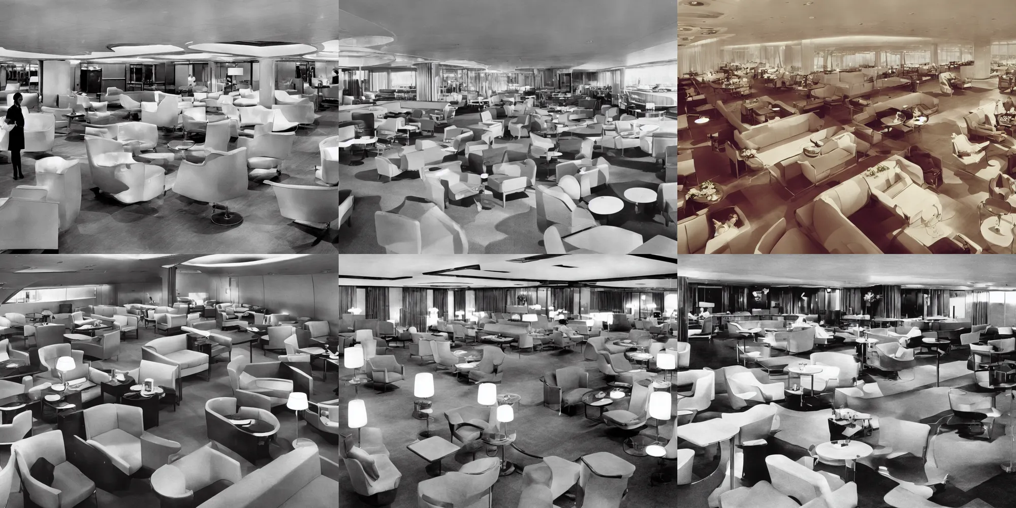 Prompt: a luxurious first class lounge for pan - am airlines, 1 9 6 6