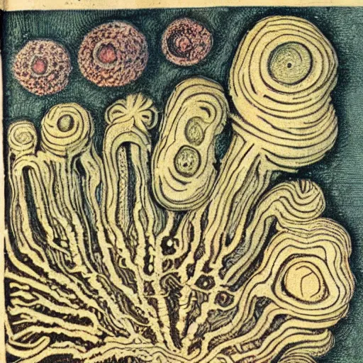 Prompt: bacteria under a microscope , medieval book illustration , stunning masterpiece