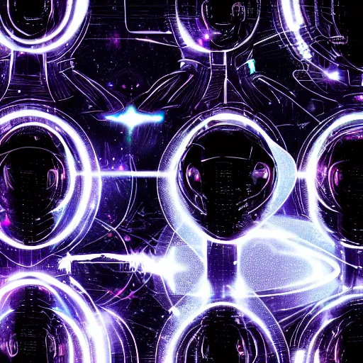 Image similar to love, diverse black hole cybersuits, from behind, connection rituals, wide wide angle, vivid, elaborate, highly detailed, beautiful lighting