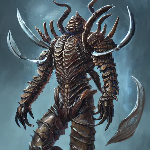 Image similar to Humanoid crabman warrior, D&D, compound eyes, fantasy, intricate, elegant, highly detailed, digital painting, artstation, concept art, smooth, sharp focus, RPG rulebook illustration, art by Tyler Jacobson