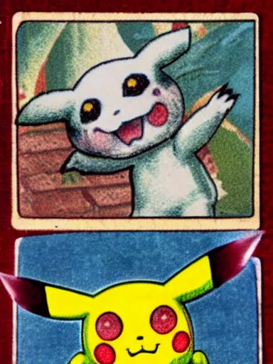 Image similar to creepy pikachu Pokémon card from the 1700s