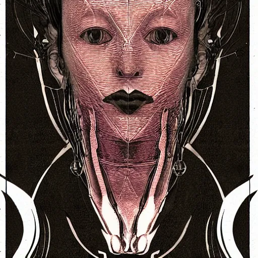 Image similar to portrait of human face inside is out of the skin, art nouveau, cyberpunk, grainy image