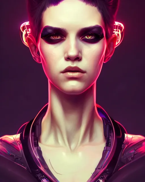 Image similar to beautiful female punk, portrait, cyberpunk, symmetry, detailed, cybernetic, intricate, dynamic lighting, digital art, digital painting, artstation, wlop, sharp focus, illustration, art by artgerm and greg rutkowski and alphonse mucha, 8 k