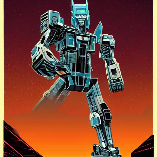 Prompt: optimus prime standing in the desert by kilian eng