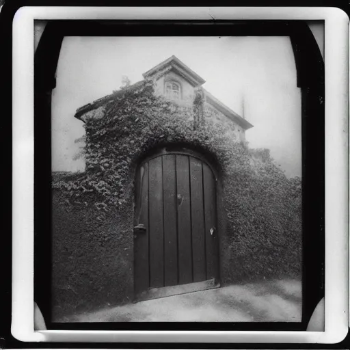 Prompt: old polaroid of a realistic gateway to another dimension, black and white, pictorialism