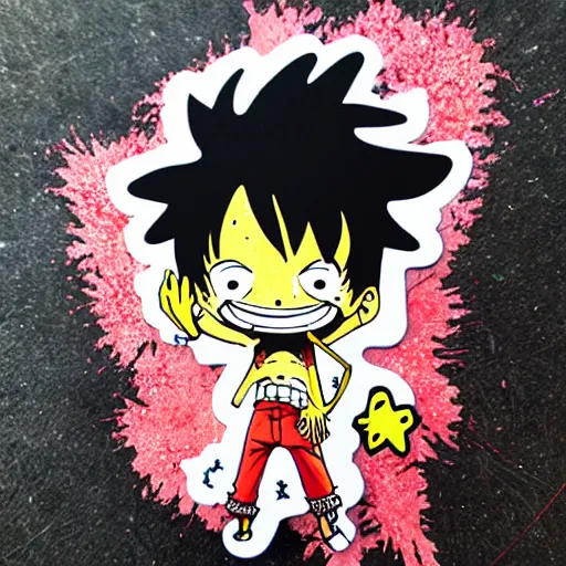 Image similar to die cut sticker, luffy is joyboy, splatter paint on paper