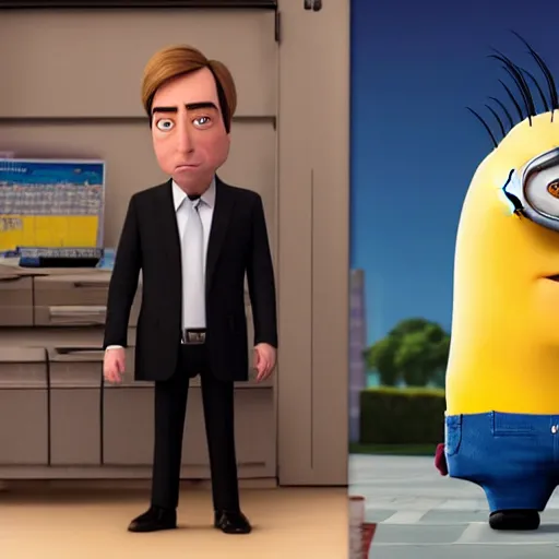 Image similar to Jimmy McGill from the TV show Better Call Saul representing Gru from the animated movie Despicable Me, realistic photo, 4k, modern photo
