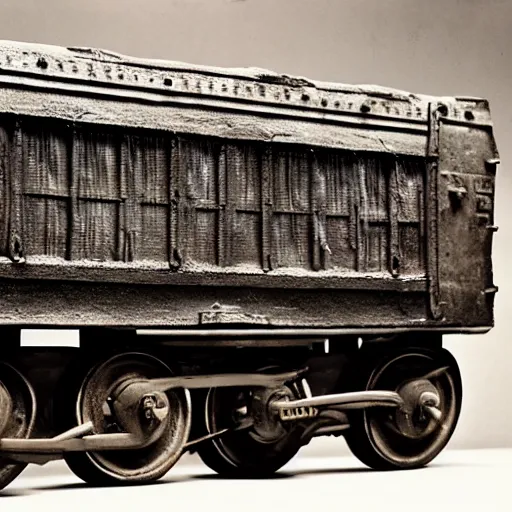 Image similar to boxcar made of human flesh and bone, highly detailed, artifact exhibit, War Photography, by H.R. Giger