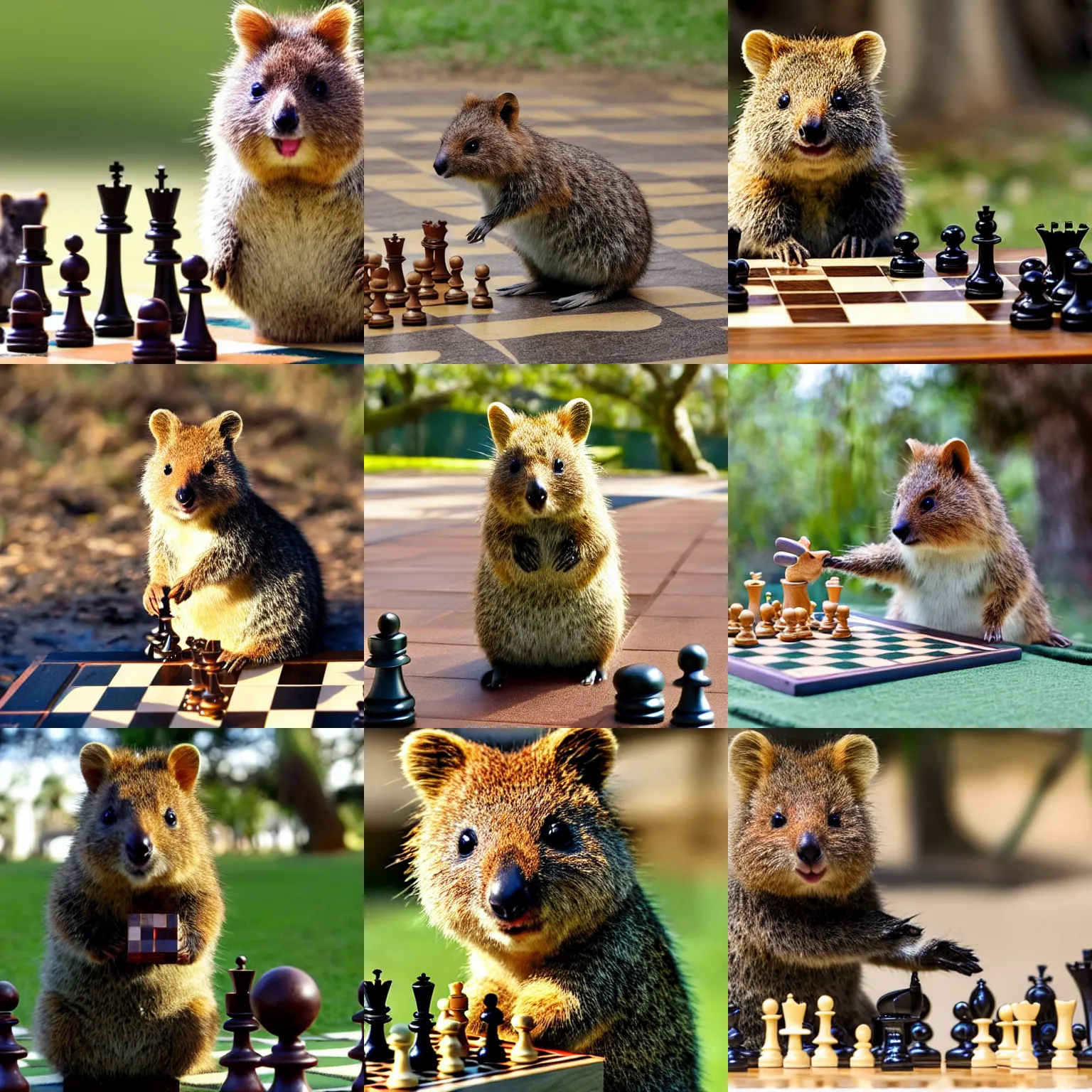 Prompt: a happy quokka playing chess