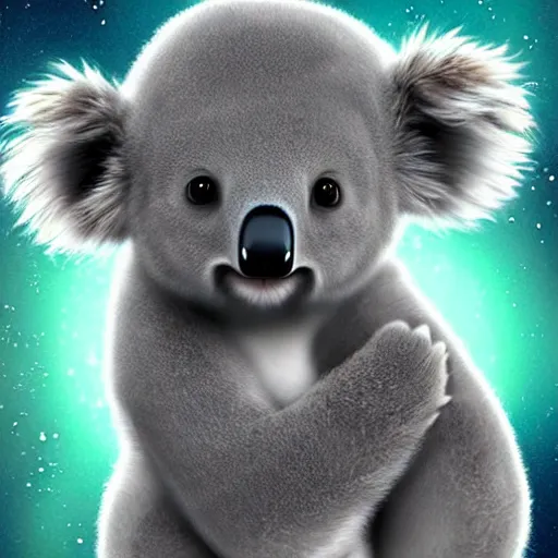 Image similar to a very cute galactic alien baby koala, photorealistic digital art, hyper detailed