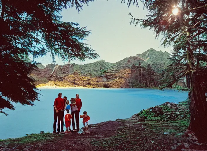 Prompt: photo of the family vacation in most liminal space in the world, fujifilm velvia 5 0, color photography, sigma 2 8 mm