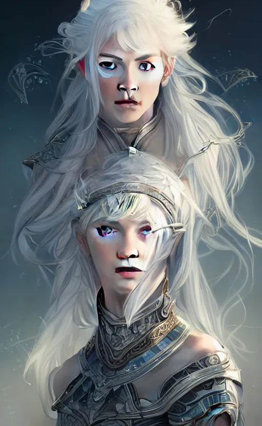 Image similar to portrait white hair knights of zodiac girl, sliver ice color reflected armor, in ruined agora of athens sunrise, ssci - fi and fantasy, intricate and very very beautiful and elegant, highly detailed, digital painting, artstation, concept art, smooth and sharp focus, illustration, art by tian zi and wlop and alphonse mucha