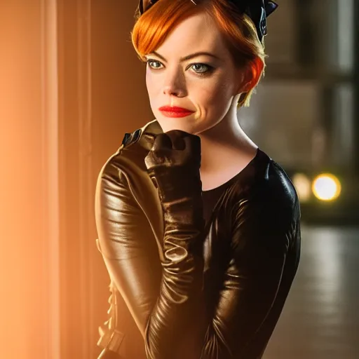 Prompt: Emma Stone as Catwoman, promo material, XF IQ4, 150MP, 50mm, F1.4, ISO 200, 1/160s, natural light, Adobe Lightroom, photolab, Affinity Photo, PhotoDirector 365