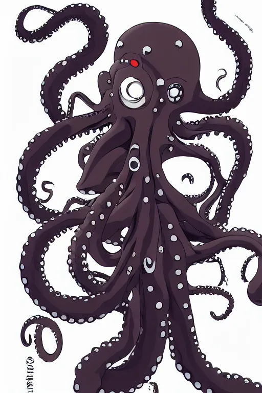 Image similar to key anime visuals of an octopus ninja, with a katana in his tentacle. the octopus is dressed as a ninja. highly detailed, intricate, directed by makoto shinkai, anime manga style, trending on art station.