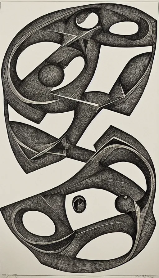 Image similar to M. C. Escher's mind drawn by M. C. Escher, gold paint, ink