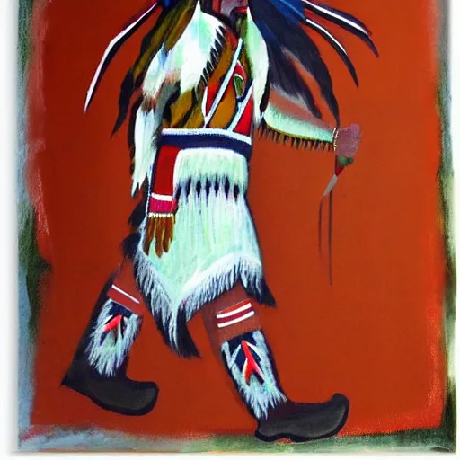 Prompt: 2 d painting of a native american walking to the right on a white studip background, png