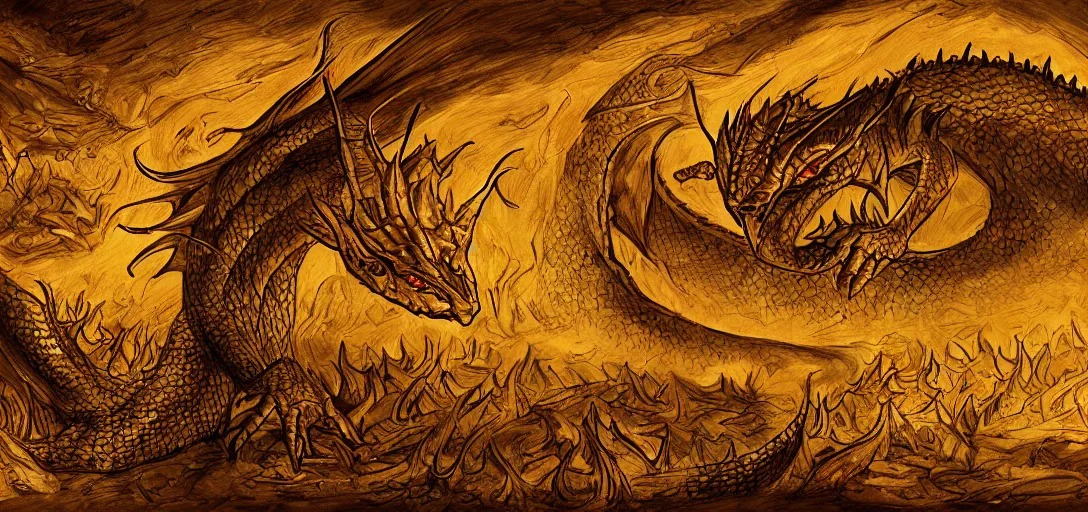 Image similar to Smaug the Dragon's horde of gold, digital painting