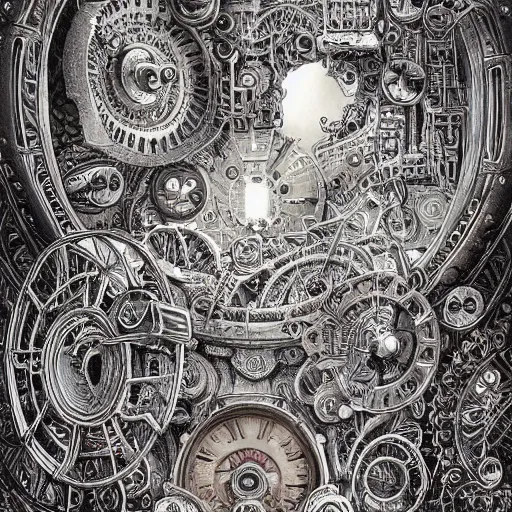 Image similar to a hyper realistic painting of an intricate steampunk labyrinth, by joe fenton, highly detailed, vivid color,