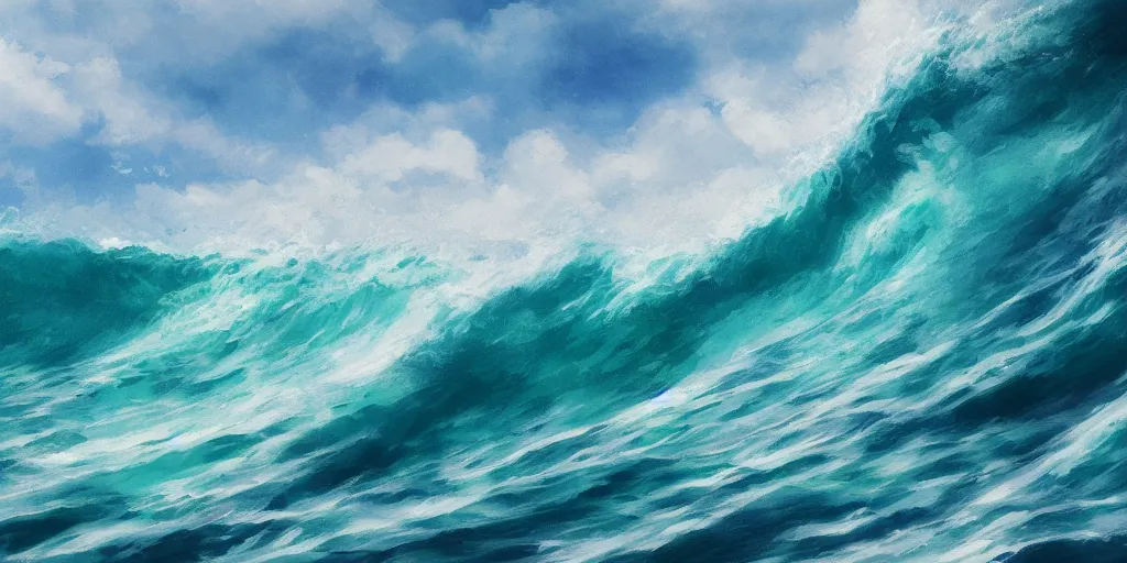 Image similar to a wave, cinematic angle, studio Ghibli, cinematic lighting, digital art, detailed oil painting, hyperrealistic, 8k