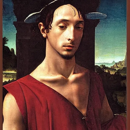 Image similar to A Renaissance portrait painting of Playboi Carti by Giovanni Bellini and Leonardo da Vinci. Playboi Carti