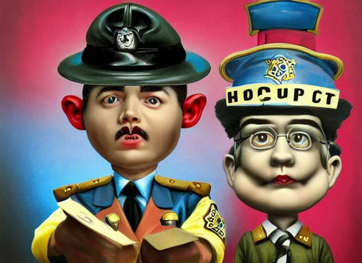 Image similar to a donut head police officer, lowbrow, matte painting, 3 - d highly detailed, in the style of mark ryden,