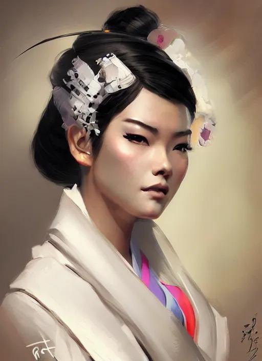 Image similar to hyper realistic geisha, by greg rutkowski, by artgerm