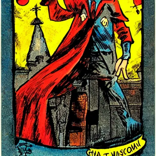 Prompt: the tarot card of the magician painted by will eisner.