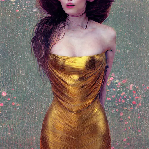 Image similar to modern woman | hyperrealistic | action pose | digital painting | trending on artstation | pinup portrait | clean | illustration | dressed | Unreal Engine 5 | 8k resolution | by Greg Rutkowski Gustav Klimt, J.W. Waterhouse