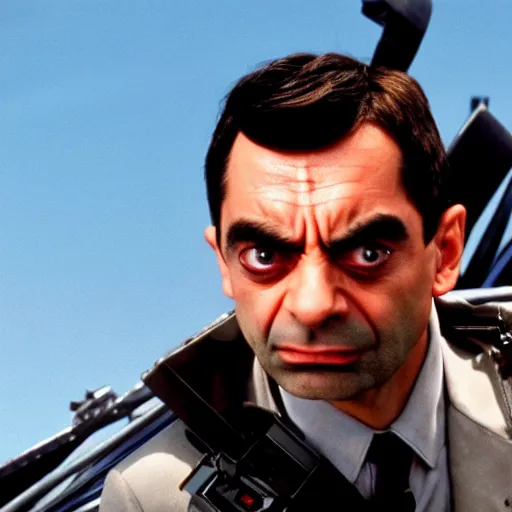 Image similar to film still of Mr. Bean playing Terminator, 4k