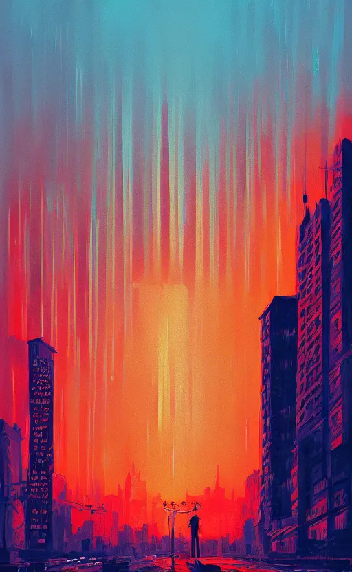 Image similar to a beautiful illustration new york at sunset, art of alena aenami, featured on artstation, vertical orientation, paint brush strokes, expressionism, brushstroke - laden, crimson hue