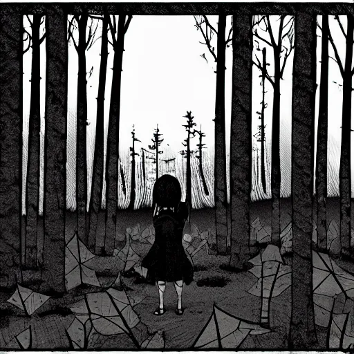 Image similar to in the style of sui ishida, junji ito, rafael albuquerque, transparent ghost screaming, in the woods, moody lighting