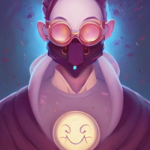 Image similar to a portrait of the happy mask salesman, art by lois van baarle and loish and ross tran and rossdraws and sam yang and samdoesarts and artgerm and saruei and disney, digital art, highly detailed, intricate, sharp focus, trending on artstation hq, deviantart, unreal engine 5, 4 k uhd image