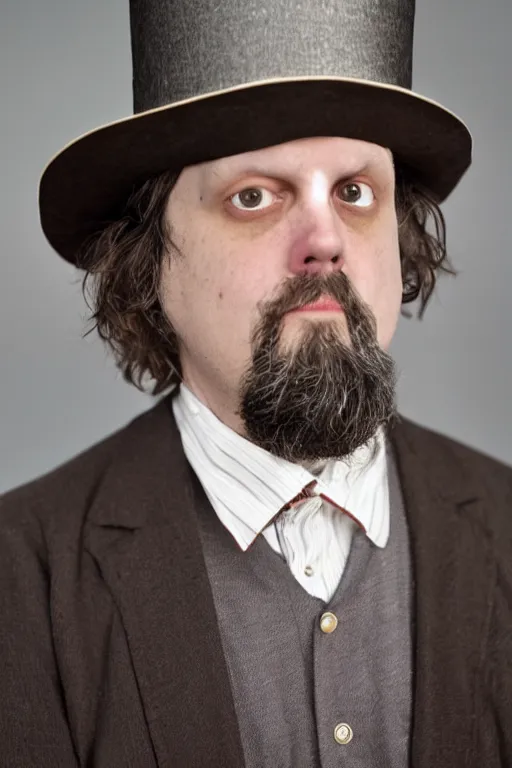 Prompt: jeff mangum from elephant 6 wearing a top hat