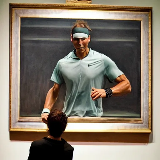 Image similar to nadal looking at a painting of himself