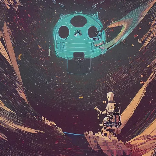 Image similar to colorful mcbess illustration of a robot trying to fox the universe, intricate complexity, by greg rutkowski, artgerm, ross tran, conrad roset, takato yomamoto, ilya kuvshinov. 4 k, beautiful, cinematic dramatic atmosphere