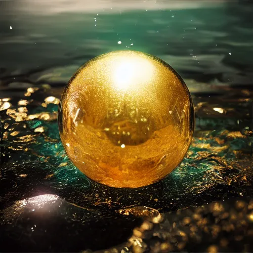 Image similar to tilt shift sphere leaf frozen underwater huge light intricate reflection diffraction marble gold obsidian preraffaellite photography cut, octane, artstation render 8 k neon