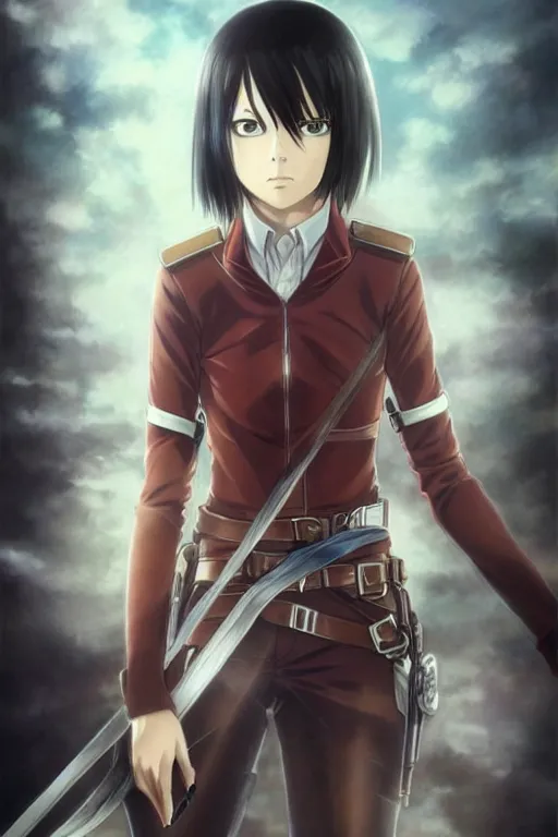 Prompt: highly detailed portrait of mikasa ackerman from attack on titan, fantasy art, by hayao miyazaki, studio ghibli, photorealistic, detailed and intricate environment, trending on pixiv, twitter