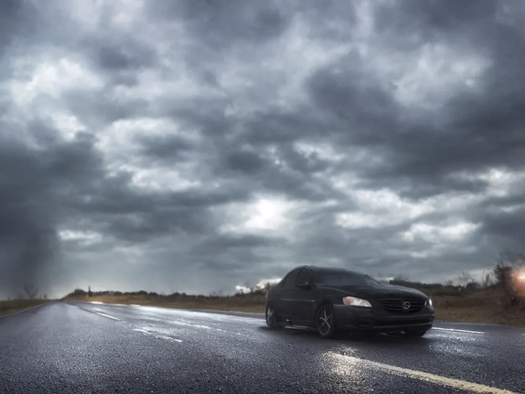 Prompt: dash cam footage, A dark ghost in the middle of a road staring at the driver. dramatic lighting, bad weather, dark clouds, horror footage, highly realistic. live cam