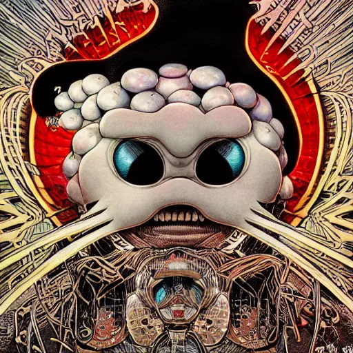 Image similar to portrait of crazy marshmello, symmetrical, by yoichi hatakenaka, masamune shirow, josan gonzales and dan mumford, ayami kojima, takato yamamoto, barclay shaw, karol bak, yukito kishiro