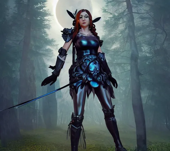 Image similar to Greek Goddess Artemis in moonlit forest, surrounded by wolves, wearing leather archer armour, medium shot portrait by artgerm loish and WLOP, octane render, dynamic lighting, asymmetrical portrait, dark fantasy, cool blue toned, trending on ArtStation