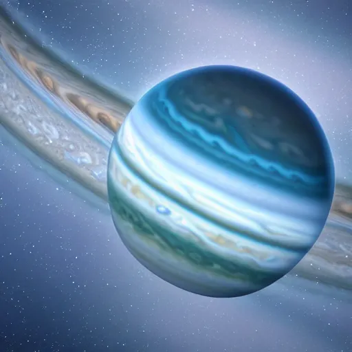 Prompt: mini-neptune circling jupiter, open space, stars, 3d realistic space rendering