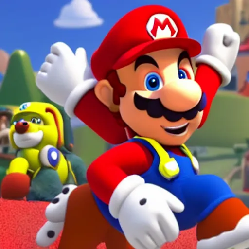 Image similar to a still of mario in paw patrol, cgi, detailed,