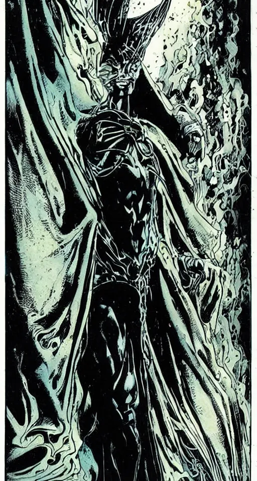 Image similar to dc comics the sandman character morpheus designed by hr giger moebius