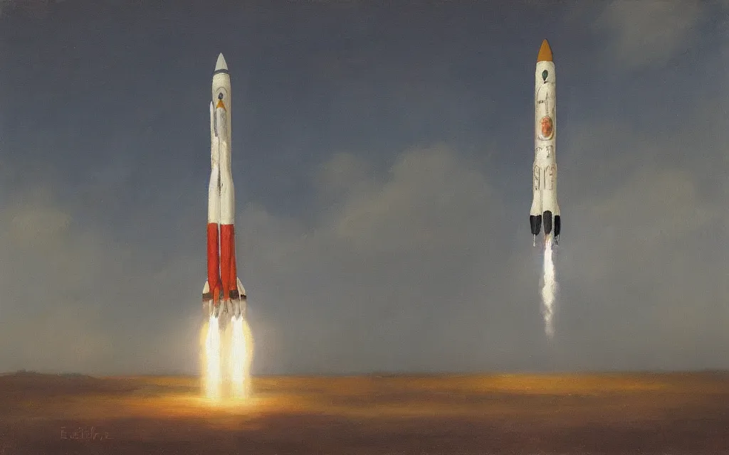 Image similar to a painting of a rocket, oil on canvas, by edelfelt