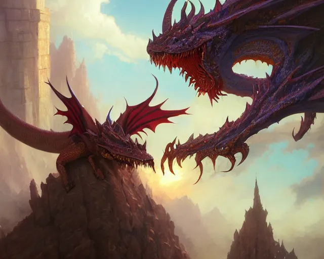 Image similar to highly detailed portrait of a fantasy dragon, in magic the gathering, stephen bliss, unreal engine, fantasy art by greg rutkowski, loish, rhads, ferdinand knab, makoto shinkai and lois van baarle, ilya kuvshinov, rossdraws, tom bagshaw, global illumination, radiant light, detailed and intricate environment